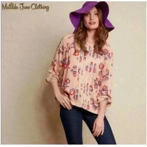 Matilda Jane Floral Kaia Peasant Top Size Medium Womens Boho Blouse Lace Detail - Picture 12 of 12